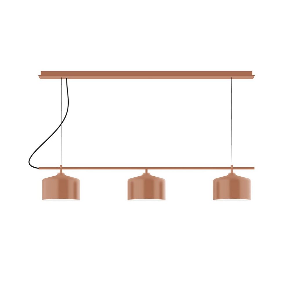 Montclair Lightworks CHD419-19-C01 3-Light Linear Axis Chandelier with Brown and Ivory Houndstooth Fabric Cord, Terracotta